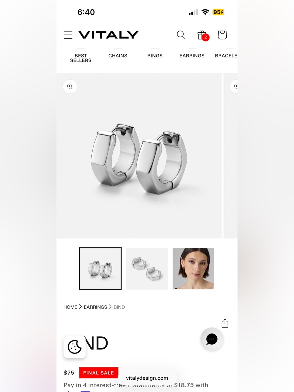 Silver Geometric Huggie and Charm Earring Set - Picture 5 of 7